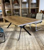 Massief eiken eettafel 240x100cm, Eikenhout, Vijf personen of meer, Eiken&staal, Rechthoekig