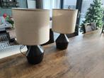 2 schemerlampen zwart met beige kap  42cm hoog, Ophalen, Beige, Rond, Zo goed als nieuw