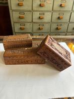 Drie handgesneden houten doosjes - India. ca. 1960-1990., Antiek en Kunst, Ophalen of Verzenden