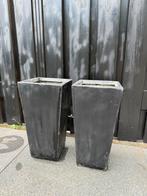 2x Vierkante Bloempotten - Beton/Steen - hoogte 48cm, Ophalen, Gebruikt, Minder dan 60 cm, Vierkant
