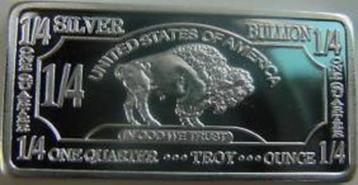 1st. 1/4 Troy Oz puur .999 fijn Zilver baar,USA Buffalo bar! beschikbaar voor biedingen