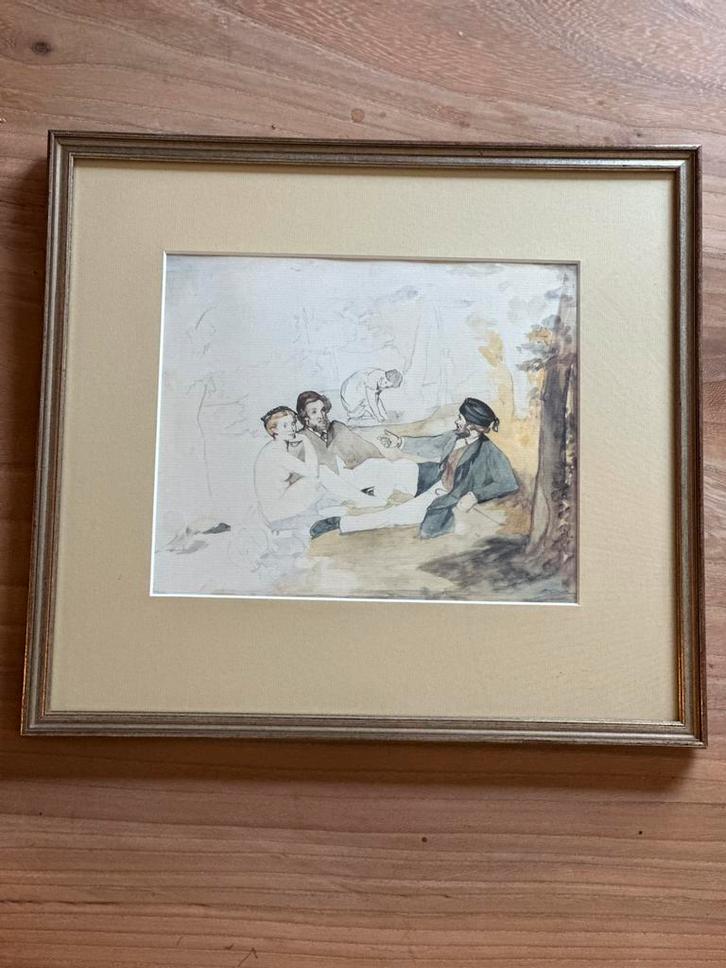 Prachtig schets beroemde schilderij Le Déjeuner sur l'herbe, Antiek en Kunst, Kunst | Litho's en Zeefdrukken, Ophalen of Verzenden