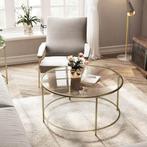 Salontafel Rond - Goud - Glazen tafelblad - Metaal - 45,5x80, Huis en Inrichting, Tafels | Salontafels, Ophalen, 50 tot 100 cm