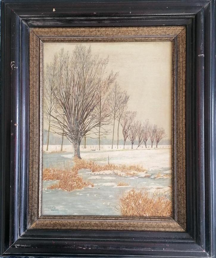 "Winterlandschap aan de bevroren ijs" schilderij op doek, Antiek en Kunst, Kunst | Schilderijen | Klassiek, Ophalen