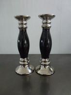 2 Kandelaars van keramiek in Art Deco stijl, zilver/ zwart, Ophalen of Verzenden