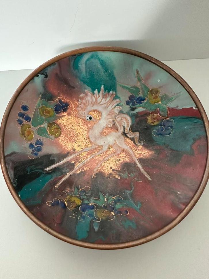 Vintage Sagitta Nella Damsma Koper Emaille Bord Schaal, Antiek en Kunst, Antiek | Koper en Brons, Ophalen of Verzenden