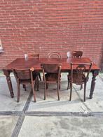 Houten stamtafel met 6 cafestoelen, Ophalen, Gebruikt, 50 tot 100 cm, Vijf personen of meer