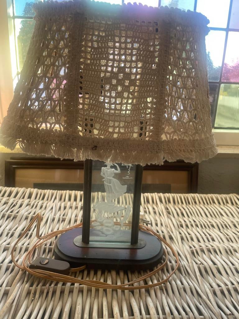 Antieke Art Deco Lamp met Geëtst Glas, Ophalen