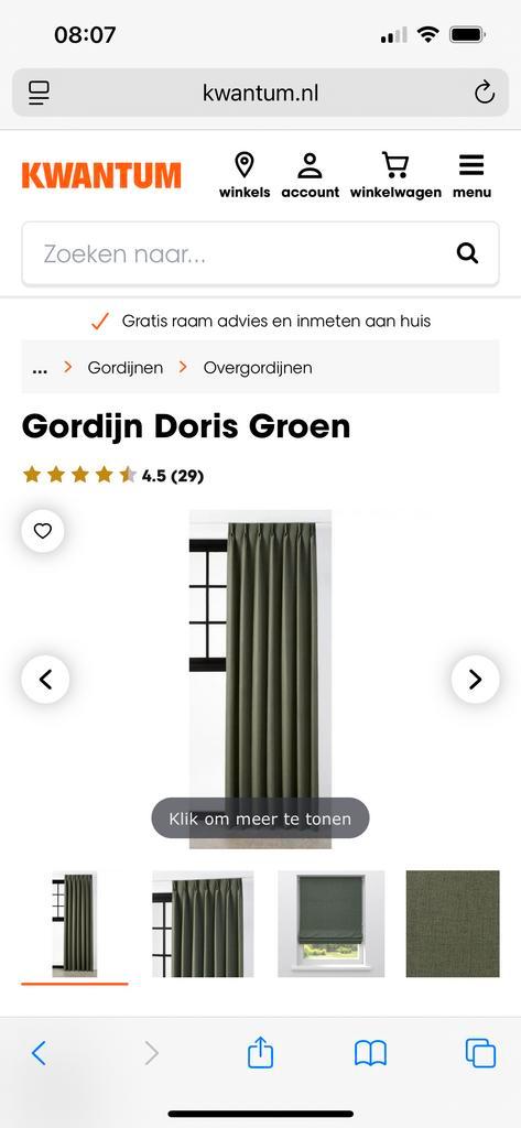 Gordijn Groen ‘doris van kwantum, nieuw - 444x111 cm, Huis en Inrichting, Stoffering | Gordijnen en Lamellen, Zo goed als nieuw