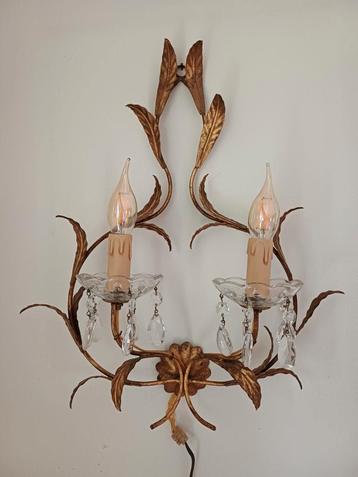 Franse Brocante Wandlamp set metaal glas luster luchter  beschikbaar voor biedingen