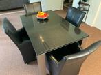 Luxe granieten eettafel + salontafel + 4 leren fauteuils, Huis en Inrichting, Complete eetkamers, Ophalen, Gebruikt, Solide, modern, strak en luxe