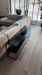 Prachtige sidetable hout/staal met glazen plaat, Huis en Inrichting, Tafels | Sidetables, Ophalen, Zo goed als nieuw, Industrieel