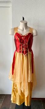 Lange jurk rood goud kleurig maat s/m Carnaval Feest Prinses, Ophalen of Verzenden, Zo goed als nieuw, Carnaval