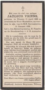 Jacobus Vriens 1908 Diessen + 1928 Biest-Houtakker, 19 jr, Verzenden