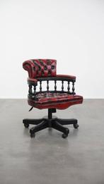 Luxe klassieke rundleren en houten chesterfield bureaustoel, Huis en Inrichting, Ophalen, Gebruikt, ., .