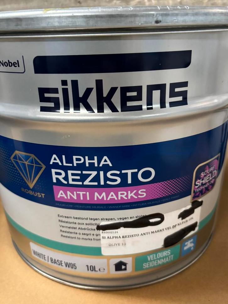 Sikkens Alpha rezisto anti-marks muurverf olijfgroen 10liter, Hobby en Vrije tijd, Schilderen, Nieuw, Acrylverf, Ophalen