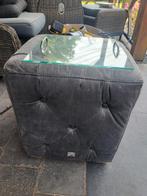 Riviera Maison poef / bijzettafel leer, Ophalen, Minder dan 55 cm, Gebruikt, Rond