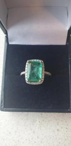 14k Witgouden ring met  natuurlijke Smaragd  en diamanten, Sieraden, Tassen en Uiterlijk, Ringen, Ophalen, Wit, Nieuw, Dame