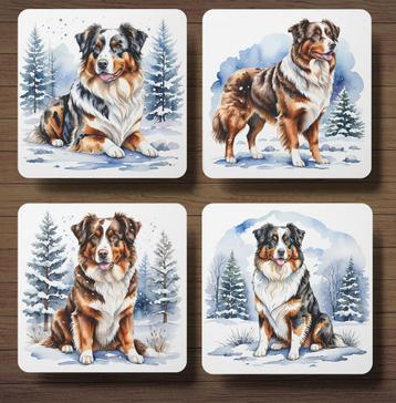 Australian Shepherd Winter onderzetters met houder beschikbaar voor biedingen