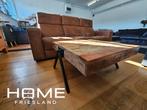 Stoere houten salontafel met metalen poten, 50 tot 100 cm, Vierkant, Zo goed als nieuw, Metaal
