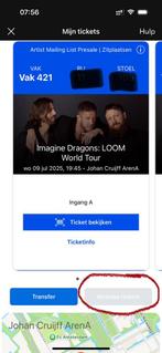 Aangeboden 2 zit plaatsen Imagine Dragons, Tickets en Kaartjes, Concerten | Nederlandstalig, Twee personen, Juni