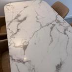 Marmeren eettafel met 4 lederen stoelen, Huis en Inrichting, Tafels | Eettafels, Ophalen, Gebruikt, 50 tot 100 cm, Vier personen