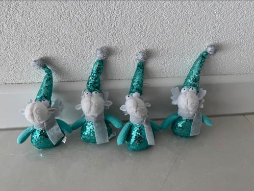 Set van 4 kerst ornament knuffel blauw glitters 22 cm, Diversen, Kerst, Gebruikt, Ophalen of Verzenden