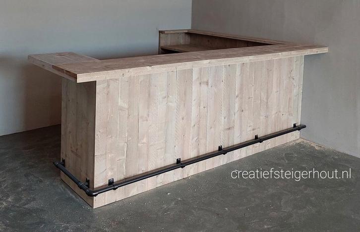 Hoekbar steigerhout zwarte buizen huisbar thuis bar koelkast, Huis en Inrichting, Overige Huis en Inrichting, Nieuw, Ophalen of Verzenden