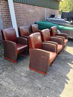 Rotan fauteuils leer, Gebruikt, Bruin, Leer, Ophalen of Verzenden