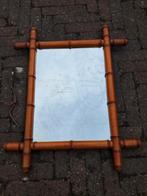 Antieke spiegel in bamboe lijst, Antiek en Kunst, Curiosa en Brocante, Ophalen of Verzenden