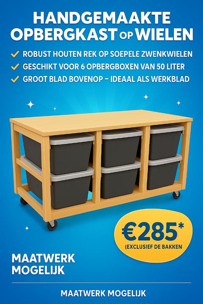 Opbergkast/Werkbank op Wielen – Handgemaakt & Super Stevig, Doe-het-zelf en Verbouw, Kratten en Dozen, Nieuw, Krat, 100 cm of meer