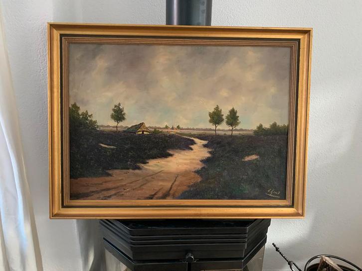 Olieverfschilderij, heide landschap, Antiek en Kunst, Kunst | Schilderijen | Klassiek, Ophalen of Verzenden