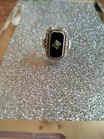 Antieke Ring Onyx & Groene Steen, Ophalen of Verzenden, Zilver, Ring, Met edelsteen