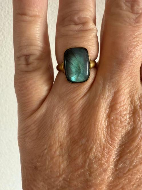 R146/Vintage Bronzen LABRADORIET Ring 17 1/4, Sieraden, Tassen en Uiterlijk, Ringen, Gebruikt, Dame, 17 tot 18, Overige materialen