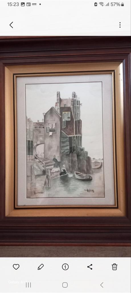 Aquarel van F.C. Beekmans - Stadsgezicht, Antiek en Kunst, Kunst | Tekeningen en Foto's, Ophalen of Verzenden