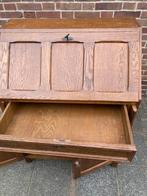 Secretaire jaren ‘70 - Bureau met Klep en Lade, Ophalen, Gebruikt, 100 tot 150 cm, Eikenhout