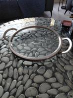 Glazen dienblad met zilveren messing rand, Ophalen of Verzenden, Gebruikt, Rond, Overige materialen