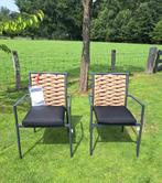 Twee mooie tuinstoelen - Zwart/Bruin - Met kussens - Nieuw!, Ophalen, Zo goed als nieuw, Metaal, Stapelbaar