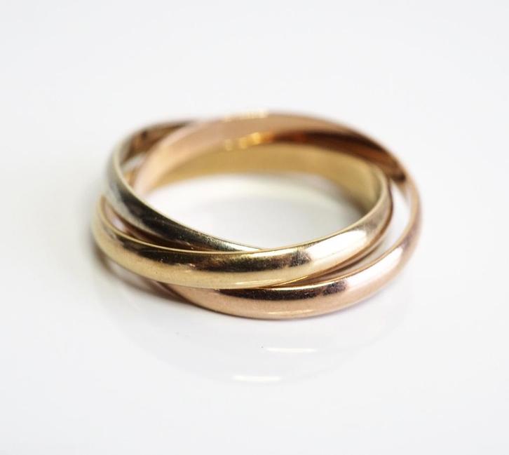 14 krt gouden tricolore ring, Sieraden, Tassen en Uiterlijk, Ringen, Zo goed als nieuw, Dame, 17 tot 18, Goud, Goud, Ophalen of Verzenden