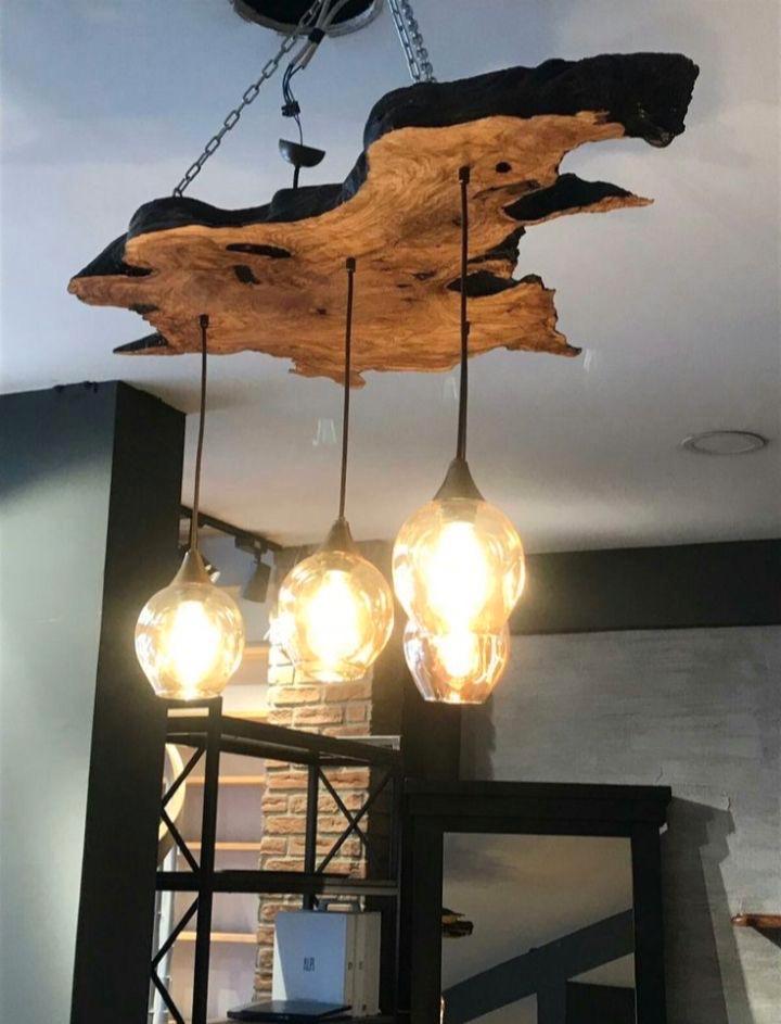 Maak uw eigen lampen van mooie boomstamplanken zie foto's, Huis en Inrichting, Lampen | Hanglampen, Nieuw, Minder dan 50 cm, Hout