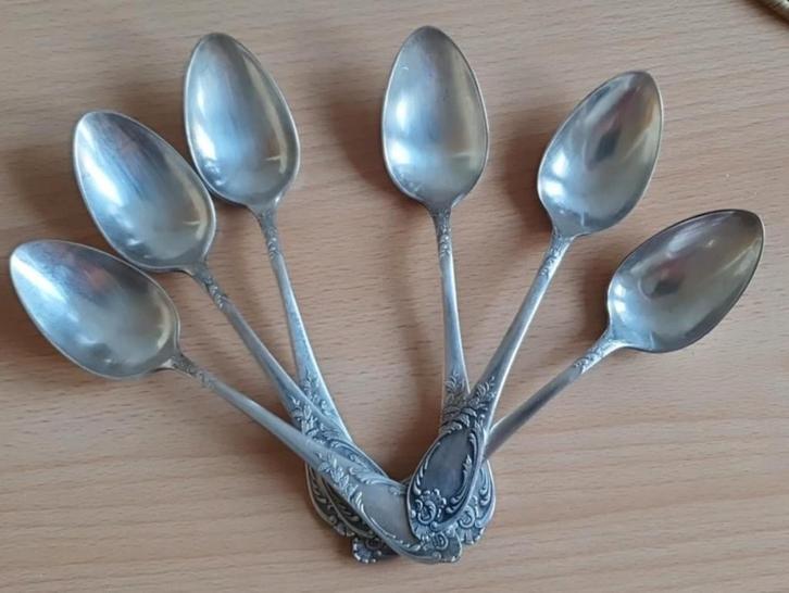 Zes Oude Grote Verzilverde Lepels. Uit 1950., Antiek en Kunst, Antiek | Bestek, Ophalen of Verzenden