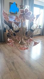 Prachtige kroonluchter met glazen bloemen, Ophalen of Verzenden, Zo goed als nieuw