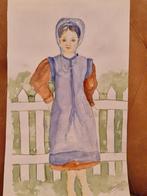 Originele aquarel Amish meisje gesigneerd Amerika, Ophalen of Verzenden