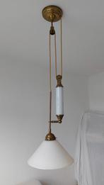 Melkglas messing hanglamp, Ophalen, Gebruikt, Glas, 75 cm of meer