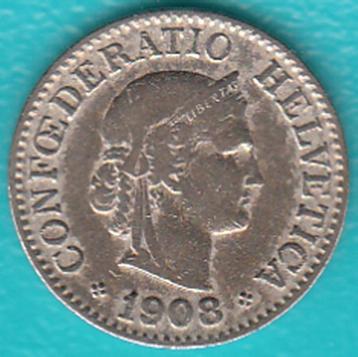 Zwitserland 10 Rappen 1908B, KM# 27 in munthouder  beschikbaar voor biedingen