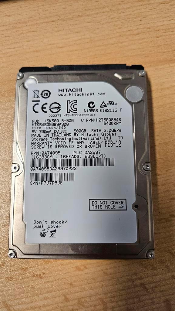 Hitachi 500GB HDD - Laptop Harde Schijf, Computers en Software, Harde schijven, Gebruikt, Laptop, Intern, HDD, SATA, Ophalen of Verzenden