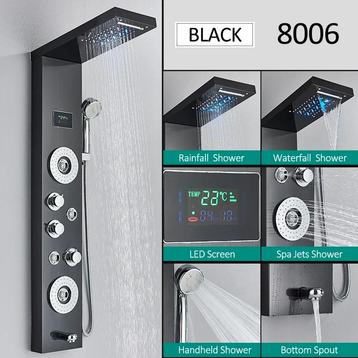 Design Douchepaneel Zwart –LED Display –Spa Jets & Waterval beschikbaar voor biedingen
