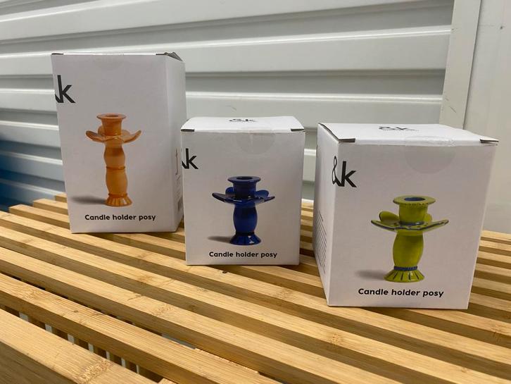 &k amsterdam – set van 3 “Posy” kandelaren - keramiek, Huis en Inrichting, Woonaccessoires | Kandelaars en Kaarsen, Zo goed als nieuw
