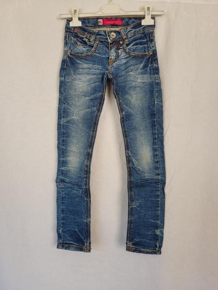 Stoere spijkerskinny mt 128 merk Blue Rebel, Kinderen en Baby's, Kinderkleding | Maat 128, Zo goed als nieuw, Meisje, Broek, Ophalen of Verzenden