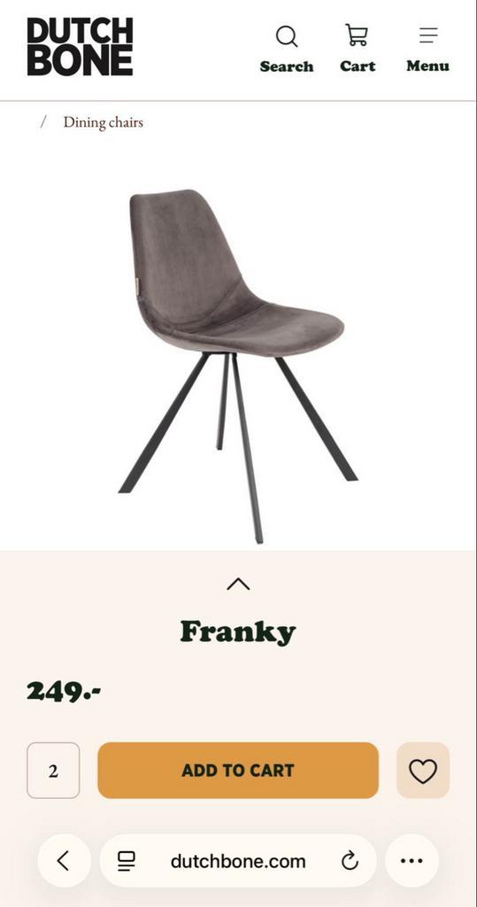Dutch Bone Franky Grijze Velvet Stoel, Huis en Inrichting, Stoelen, Zo goed als nieuw, Eén, Metaal, Grijs, Ophalen of Verzenden